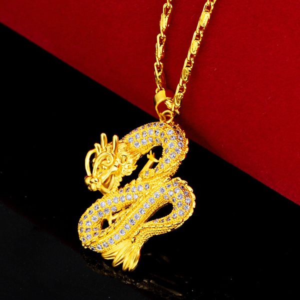 

blingbling dragon design pendant chain paved zirconia yellow gold filleld classic mens pendant necklace gift, Silver