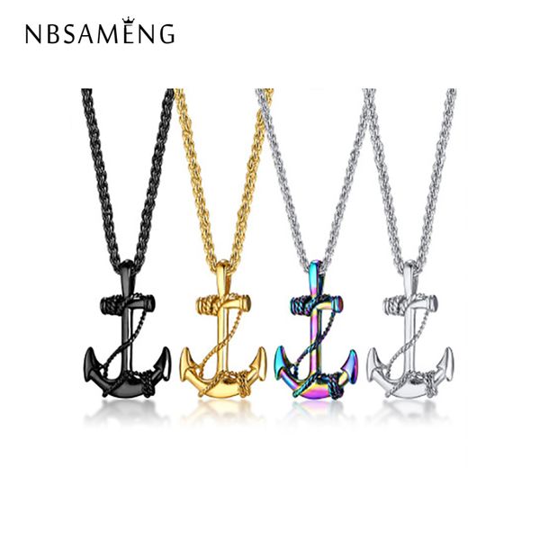 

trendy stainless steel classical anchor pendant necklace geometric gold and black and silver anchor pendant for men jewelry gift