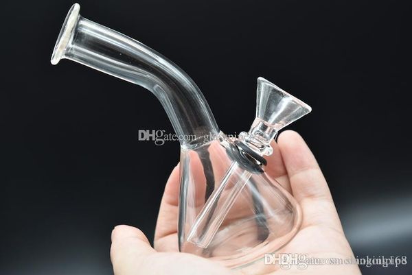 Mini-Becher-Bongs mit Glasboden, Dab-Ölplattformen, Wasserpfeifen, Perkolator-Bubbler-Rohr, Downstem-Bong, 11 cm hohe, dicke Pyrex-Recycler-Wabenbong