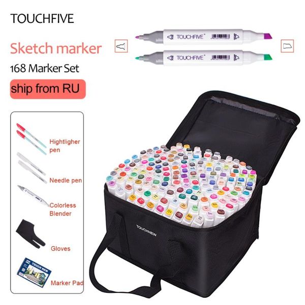 

gift sets touchfive marker 40/60/80/168 colors pen brush alcoholic oily based ink art for manga dual headed sketch markers