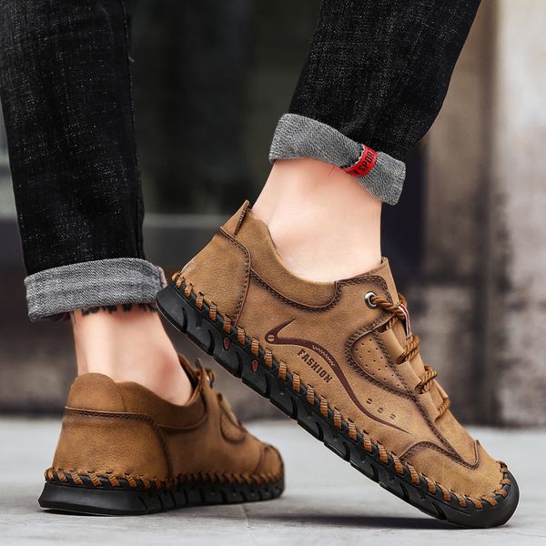 

men handmade retro hiking shoes flat loafers breathable outdoor sports shoes lightweight sneakers comfortable athletic