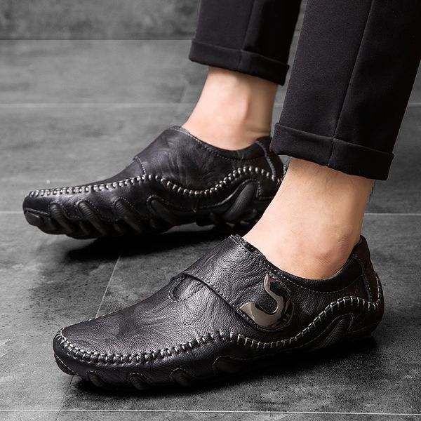 

2019 genuine leather men casual shoes luxury mens loafers breathable italian driving shoes slip on comfy moccasins driving, Black