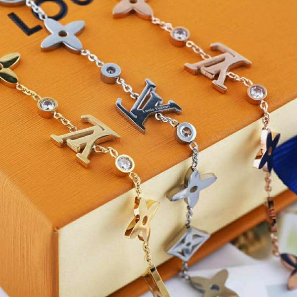 

with box luxurious exquisite chain bracelet jewelry women diamond bracelets stainless steel l̴v bangle designer valentines gift 2020, Black