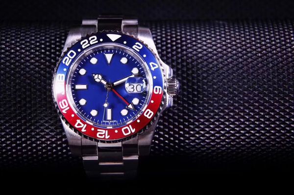 

urfactory 40мм дата gmt ii 126710 синий циферблат стальной ленты новые часы автоматическая мужские часы красный синий ободок сапфировое стек, Slivery;brown