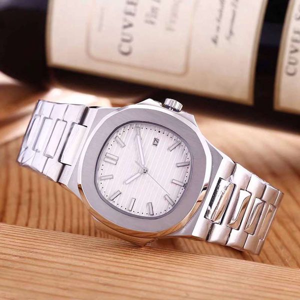 

automatic men watch luxury watch 5711 silver strap blue stainless mens mechanical orologio di lusso wristwatch, Slivery;brown