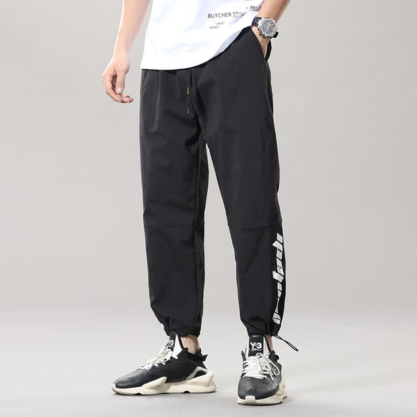 

mens elasticity loose harem solid color cropped pants spring casual pocket homme designer autumn fashion clothing, Black