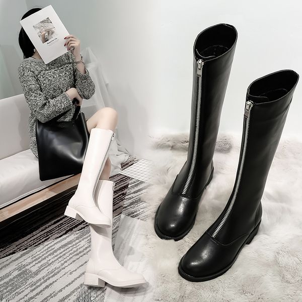 

women boots over knee shoes booties ladies boots-women winter footwear round toe zipper over-the-knee med 2019 2020 autumn, Black