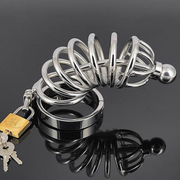 Super grande dispositivo de aço inoxidável Male Bondage Chastity Belt Com uretral Cateter de pica gaiola Penis Anel BDSM Adult Sex Toy produtos