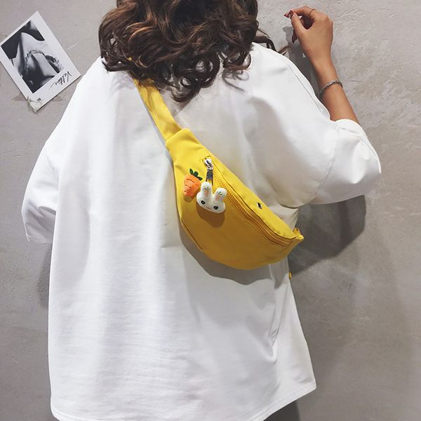 

women's cartoon cute little waist pack fashion sport waist nylon shoulder bag ladies solid color large capacity chest bag