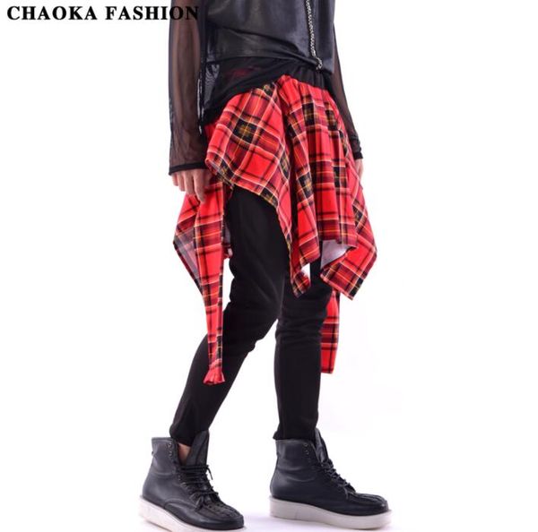 

mens pants stage personality fake two pieces pant men trousers singer dance rock fashion pantalon homme street novelty, Black
