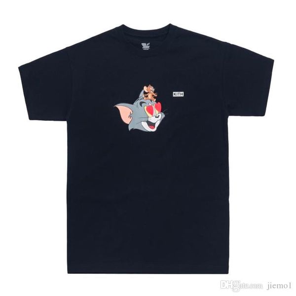 

19ss kith x том джерри сердце tee симпатичный мультфильм кошка и мышь printed мужчины женщины футболку с коротким рукавом street скейтборд л, White;black
