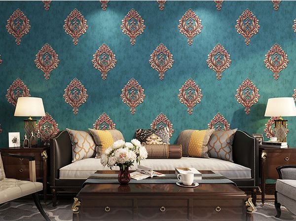 

high-end deep embossed european wall paper bedroom dark green american plain tv tv background wall restaurant l wallpaper