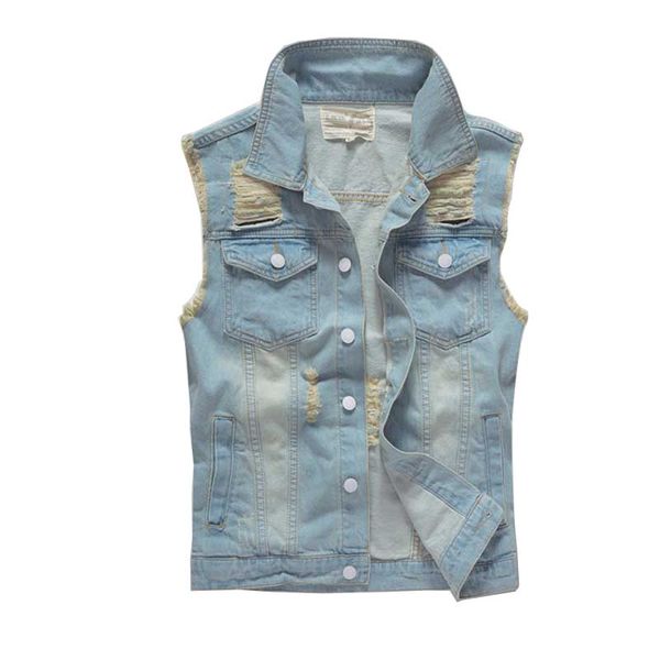 

new fashion korean style ripe denim vest men retro sleeveless jacket slimming retro jeans vest cotton waistcoat plus size m-5xl, Black;white