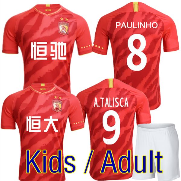 

kids guangzhou evergrande soccer jersey sets 2020 guangzhou hengda child men kit paulinho a.talisca zheng zh. goulart football uniform, Black