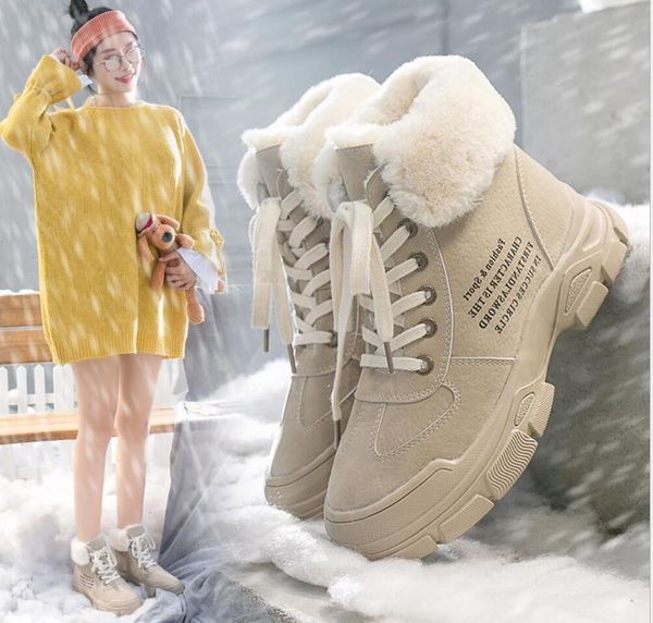 

women's fur boots 2019 new winterwomen snow short boots for female plush warm sneakers snowboots ladies cotton shoes 35-40, Black