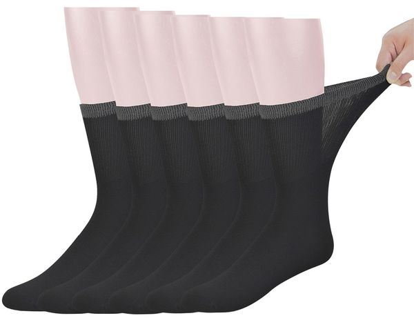 

mens bamboo mid-calf diabetic socks with seamless toe 6 pairs l size(socks size:10-13), Black