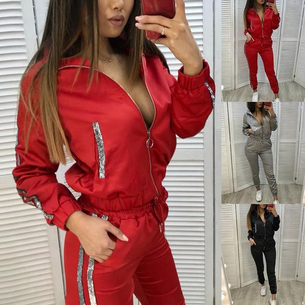 

vertvie autumn fashion tracksuit women sports sets long sleeve sweatsuits gym fitness casual jogging sweatpants zipper suit, Black;blue