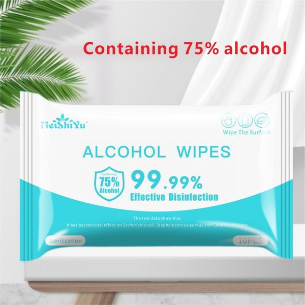 

10 pcs/bag 75% alcohol skin care wipes antiseptic cleanser portable disinfection antiseptic pads swabs wet wipes