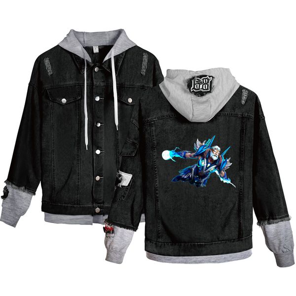 

2d auto chess 2019 autumn denim jacket popular streetwear fashion man woman girl's favourite single-breasted hooded, Black;brown