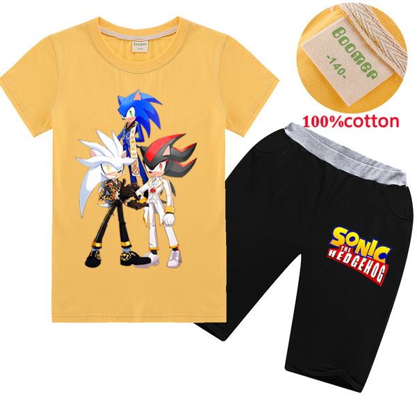 

2020 sonic summer new t-shirt+short pants 2020 baby boys girl cotton clothing set children clothes set outfits 2 pcs clothing, White