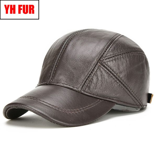 

men real leather ear protection cap brand quality cowhide leather baseball hat autumn winter warm real cowhide caps, Blue;gray
