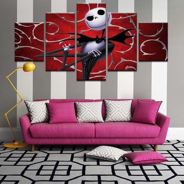 

five crazy halloween paintings on home wall