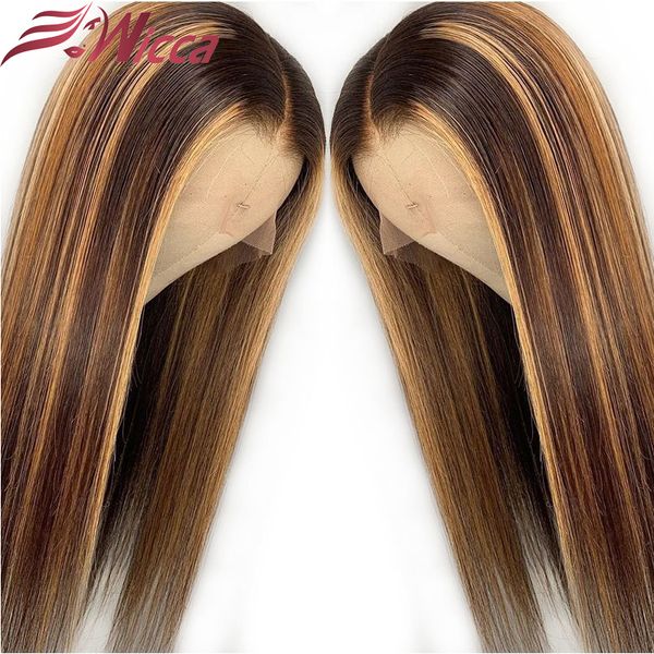 

wicca highlight 13x6 lace front human hair wigs with baby hair 8-26 inches brazilian remy hair bleached knots, Black