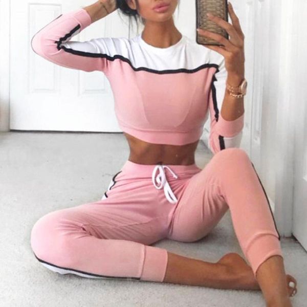 

2pcs women tracksuit yoga suits for women sweatshirt pants sets sport long sleeve wear casual suit fato de treino de mulher#y15, White;black