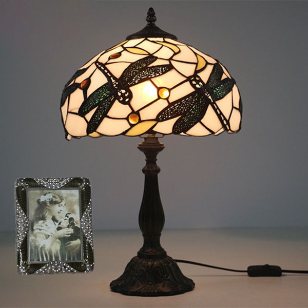 

12 дюймов европейский стиль классический стрекоза прикроватная лампа витраж настольная лампа спальня кабинет бар гостиная комната настольные