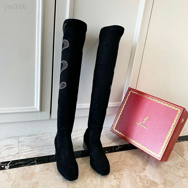 

2019 winter cow suede new style popular long stretch sneaker fashion women genuine casual shoes warm socks shoes boots 35~40, Black