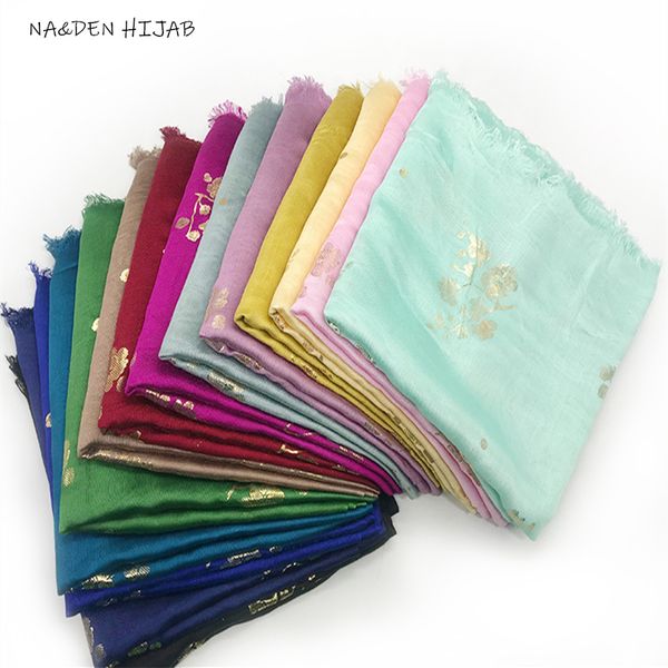 

new gold shimmer flower hijab scarf fringe fashion scarves and shawls echarpe luxury women muslim print hijabs, Red