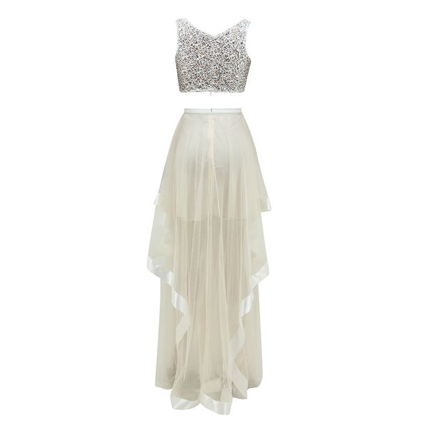 

blusas mujer de moda 2019 blouse women lady fashion o-neck sequins blouse gauze skirt party evening dress ropa mujer, White