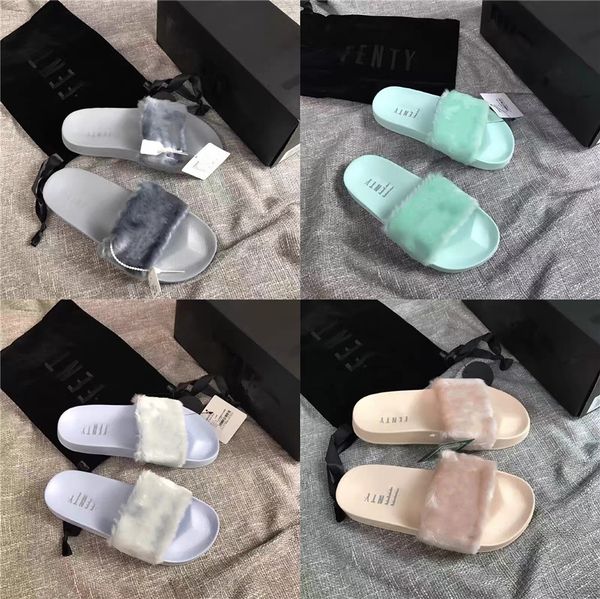 

women fur slides real fur slippers fashion flat comfort ladies shoes cute plush ffy women sandals big size fur slippers#528, Black