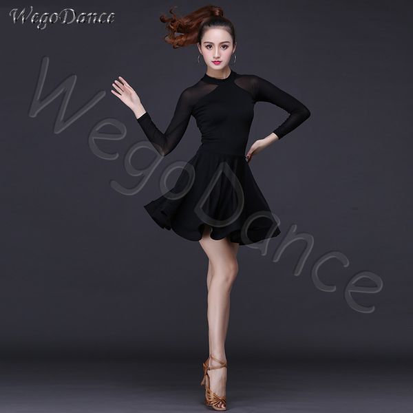 

latin dance new fishbone practice training national standard performance long sleeve dress woman, Black;red
