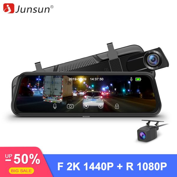 

junsun h15 ultra hd 2k 2560*1440p car dvr camera stream rearview mirror 10'' ips 1080p drive video auto recorder registrator