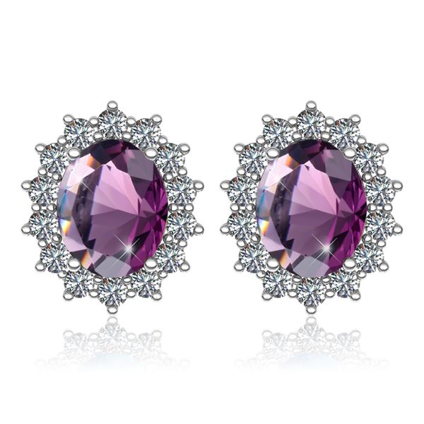 

purple amethyst silver stud earrings for women white gold earrings with diamond gemstones boho jewellery gift for girl hot, Golden;silver
