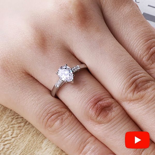 

sona not fake fine engraving ring s925 sterling silver diamond solitaire ring original design 6 claws cut j190714, Slivery;golden