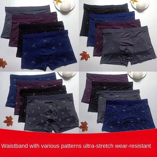 

men's cotton printed underwear boxer pants cotton boxer pants four-angle underwear large size shorts color pattern, Black;white