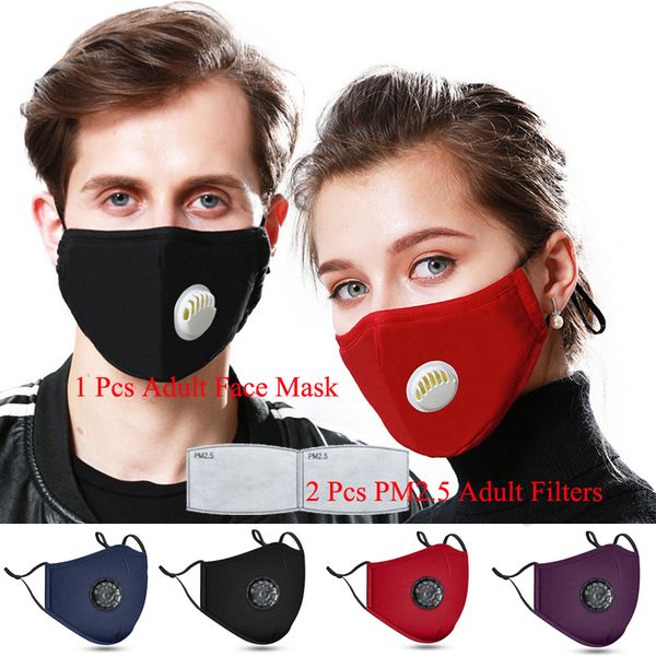 

fashion face mask with valve pm 2.5 filters cotton face mask anti-dust mouth activated carbon mask respirator face cover