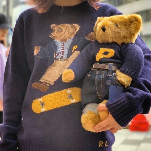 

plc x r a  p h skate polo bear sweater knitted sweater classic sweatshirt street couple pullover autumn winter sale, Black