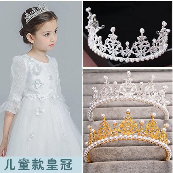 

girls hairband crown hoop rhinestone pearl hair accessories, Slivery;white