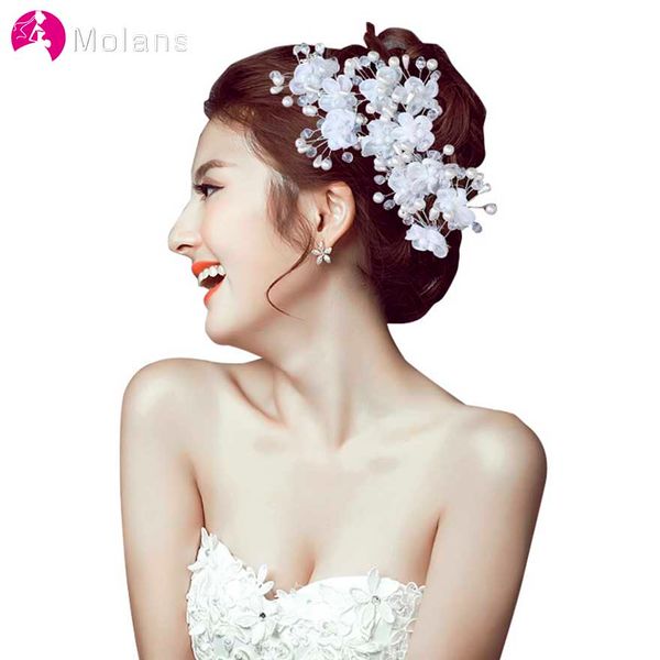 

molans 2 pc/set pearl water drill hairpins for bride hair accessories handmade floral gold leaf alloy barrettes for wedding