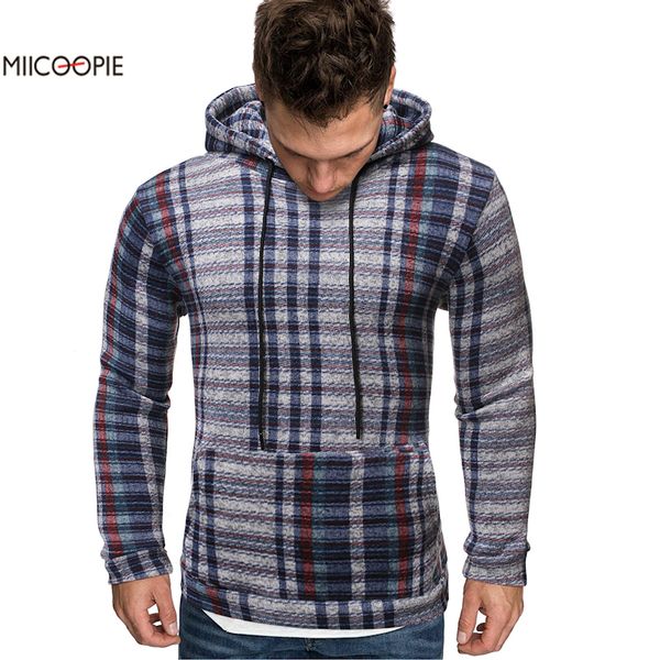 

miicoopie 2019 mens hoodie fashion plaid print pullover sweatshirt mens wear, Black