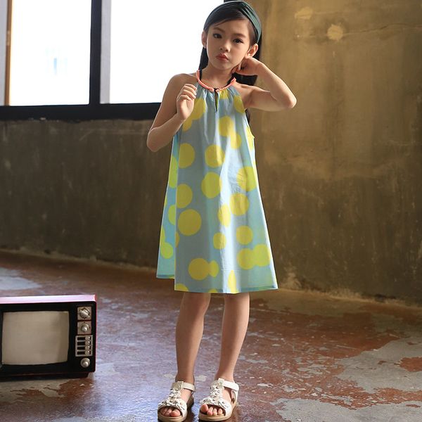 

Casual Elegant Girls Cotton Dot Dresses Sling Princess Beach Summer Dress Kids Boho Sundress Children Clothing 3 4 6 8 10 years, Blue green