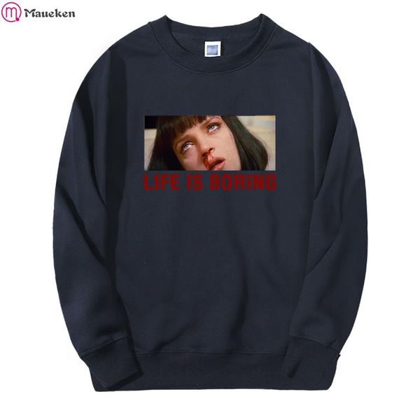 

2020 autumn winter mens sweatshirts hoodie pulp fiction life is boring fashion casual tracksuit fleece warm sportswear pullover, Black