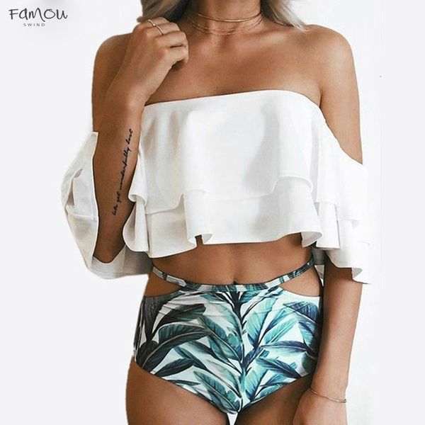 

High Waist Bottom Swimsuit 2019 Sexy Bikinis Women Swimwear Ruffle Vintage Bandeau Striped Bikini Set Bathing Suits