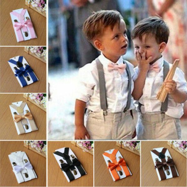 

adjustable suspender and bow tie set for baby toddler kids boy girls children bow tie set tuxedo wedding suit party, Red;brown