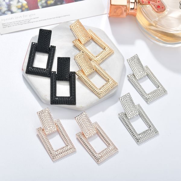 

mestilo 2019 new design women statement jewelry 4 color geometry rectangle hemp drop earrings for women girls party accessories, Silver