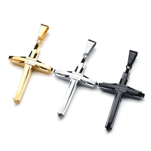 

new cross splice pendant necklace for men women black gold silver color necklaces box chain link 20inch christian jewelry