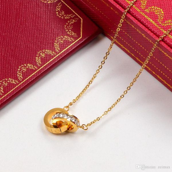 

двойной круг кулон ожерелье роза золото серебро цвет с камнем для женщин винтаж воротник бижутерия с оригинальным набором коробки, Silver